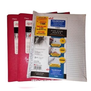 Mead Five Star 3 Prong Pink Folders w/ Reinforced Insertable loose-leaf paper